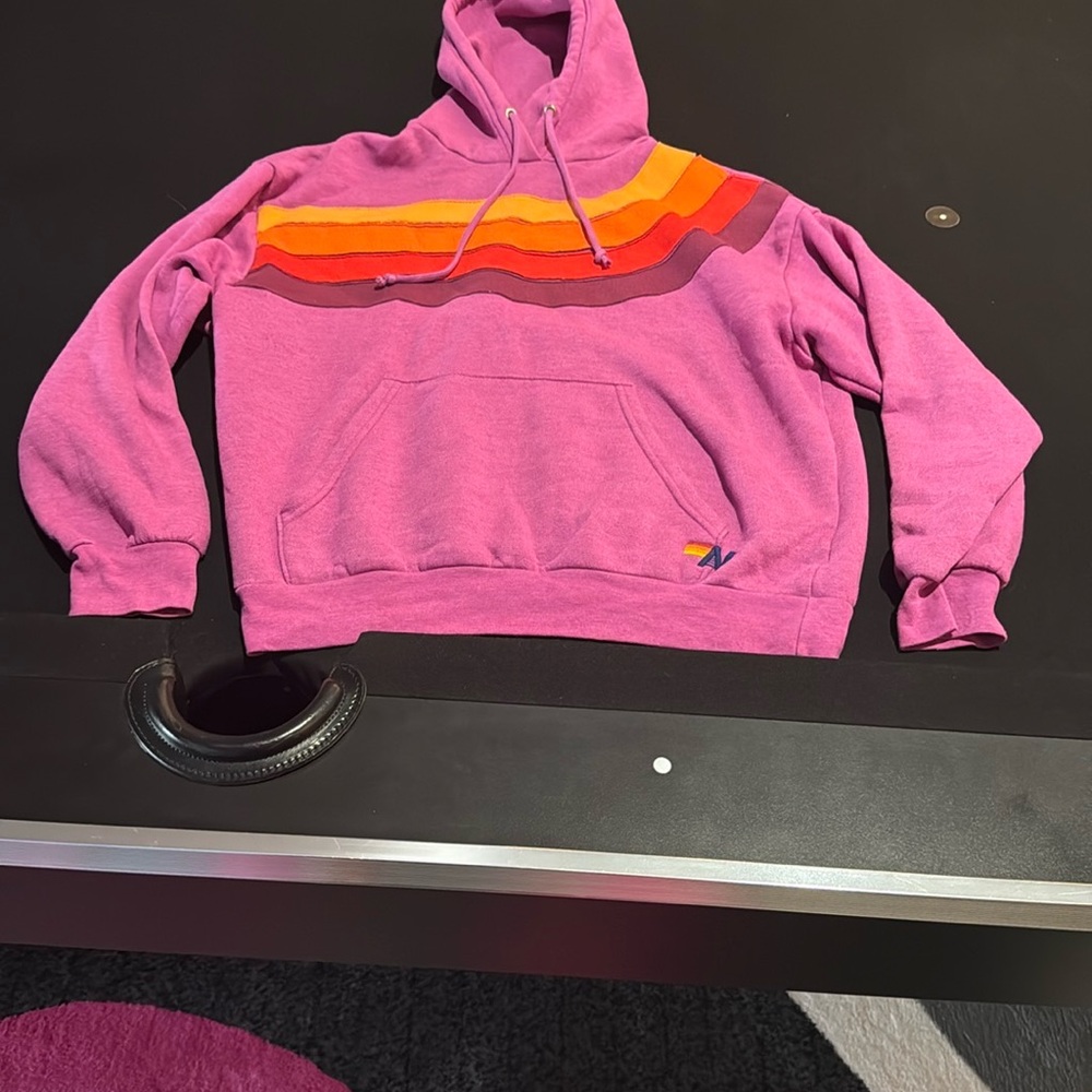 Aviator Nation Women's Pink Hoodie with wave Multicolor Stripes magenta - Picture 5 of 5